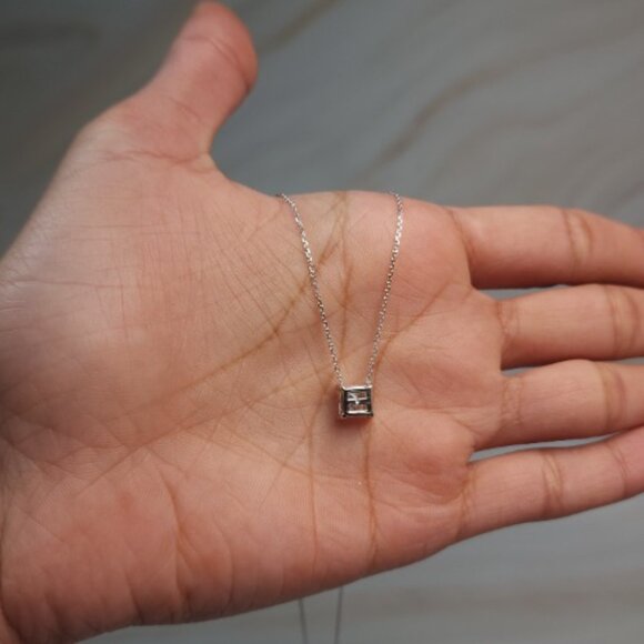 14Kt Gold 1 Ct Lab Grown Princess Cut Diamond Pendant Necklace - Picture 13 of 13